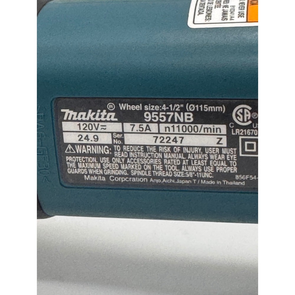 Makita 9557NB 4-1/2 Inch Corded Angle Grinder 7.5A 11000 RPM Teal Black - Picture 7 of 8